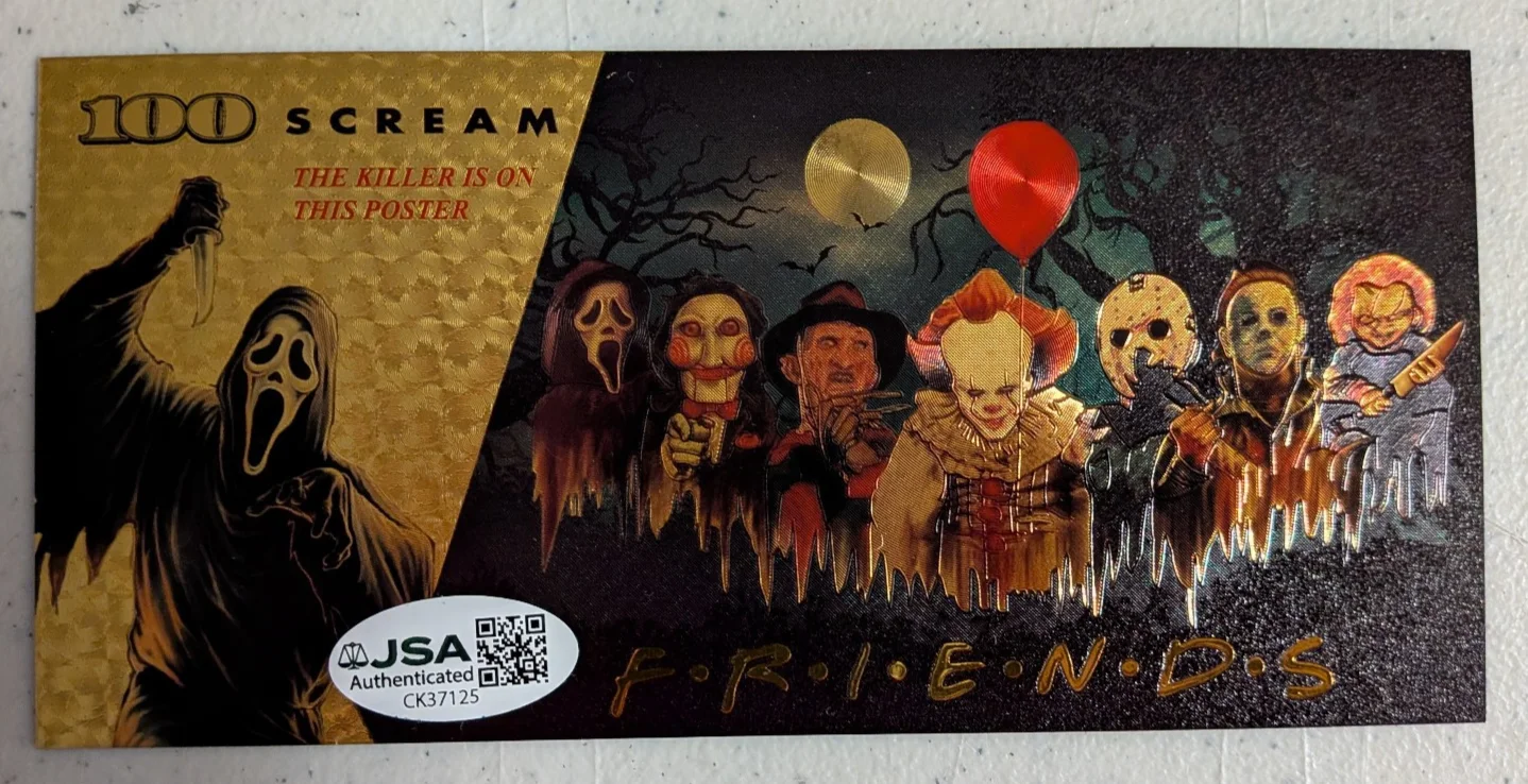 ROGER JACKSON Signed Custom Gold ART TICKET Ghostface Scream Autographed JSA COA, image 2