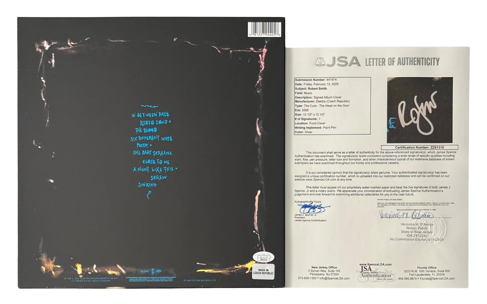 Robert Smith Signed The Cure The Head On The Door Vinyl Record JSA LOA ZZ61315, image 2
