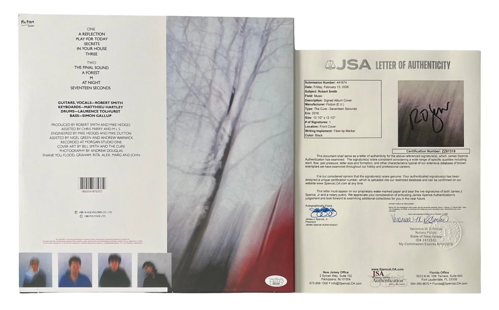Robert Smith Signed The Cure Seventeen Seconds Vinyl Record JSA LOA ZZ61319, изображение 2
