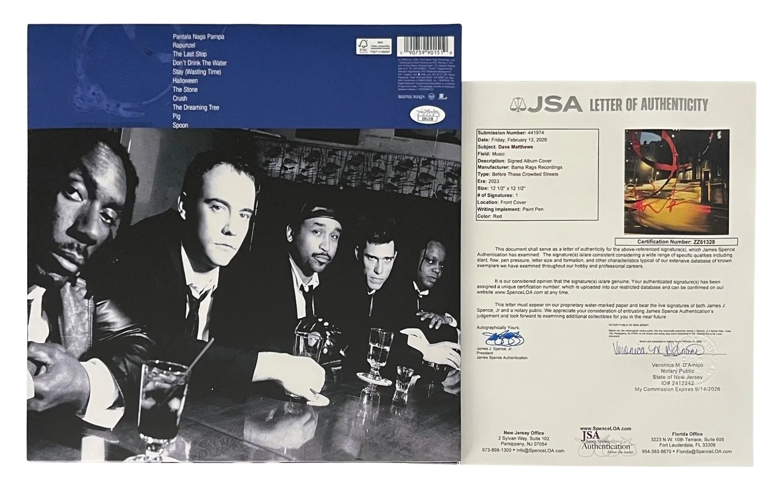 Dave Matthews Signed Before These Crowded Streets Vinyl Record JSA LOA ZZ61328, image 2