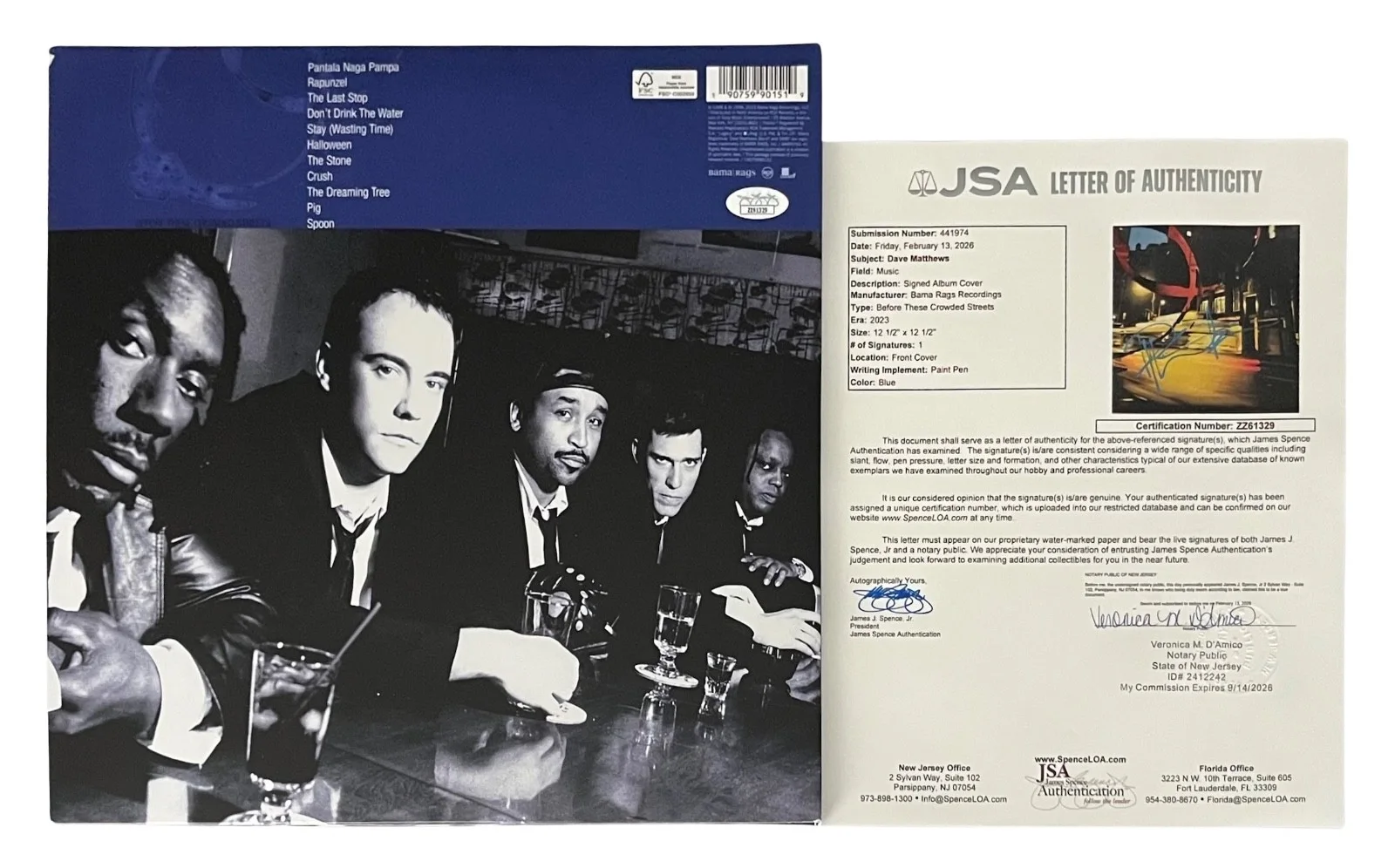 Dave Matthews Signed Before These Crowded Streets Vinyl Record JSA LOA ZZ61329, image 2