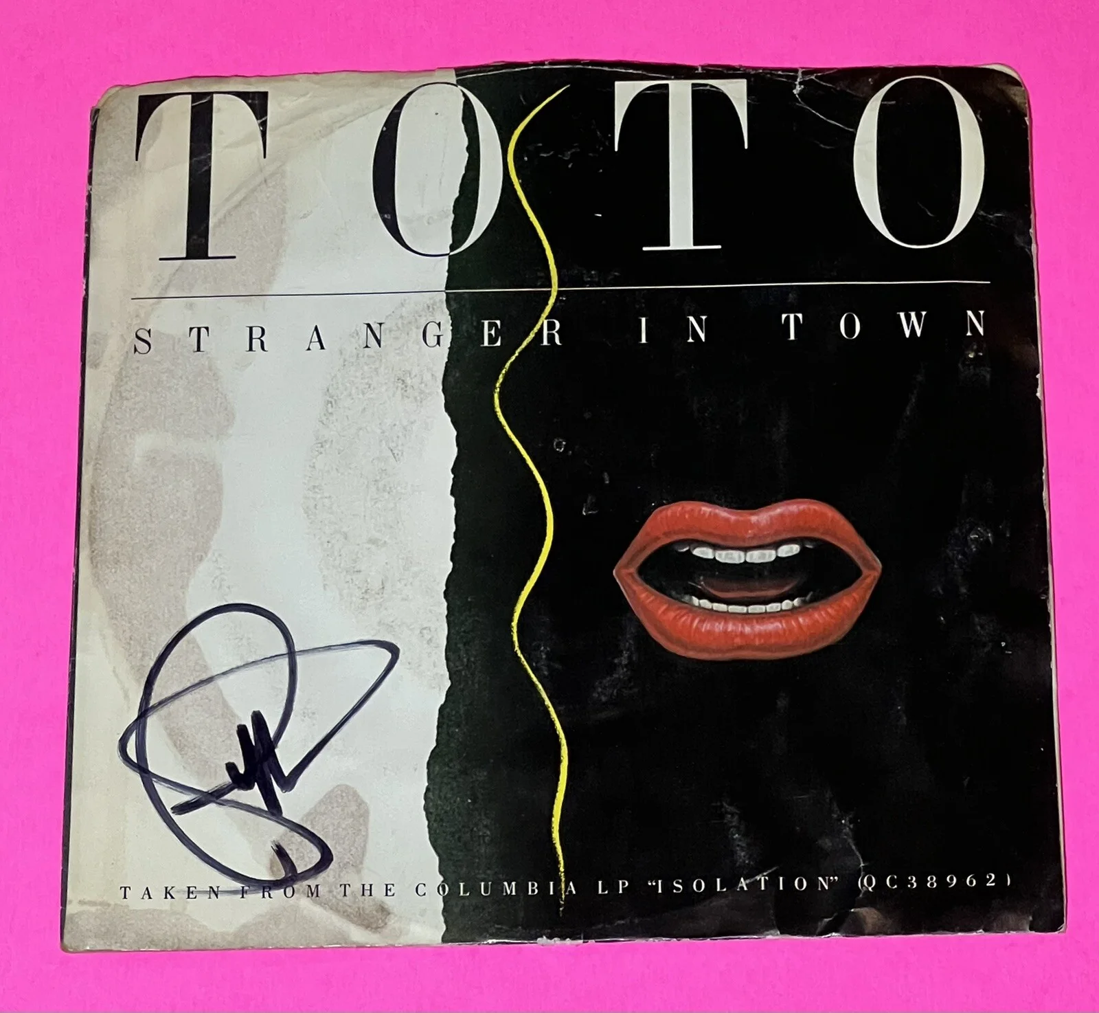 JOSEPH WILLIAMS SIGNED TOTO STRANGER IN TOWN 45 VINYL LP *EXACT PROOF*, изображение 2