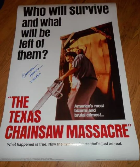 GUNNAR HANSEN SIGNED TEXAS CHAINSAW MASSACRE MOVIE POSTER 24 X 36 *EXACT PROOF*, изображение 3