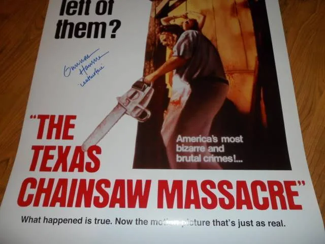 GUNNAR HANSEN SIGNED TEXAS CHAINSAW MASSACRE MOVIE POSTER 24 X 36 *EXACT PROOF*, изображение 4