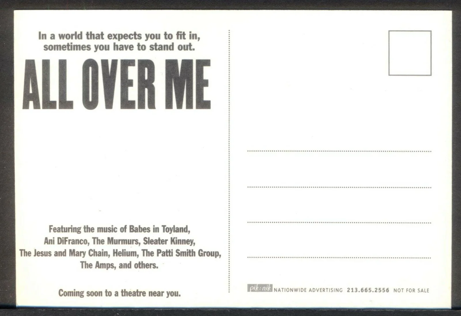 Modern FILM POSTER Postcard: ALL OVER ME (Alison Folland). Free UK p&p, изображение 2