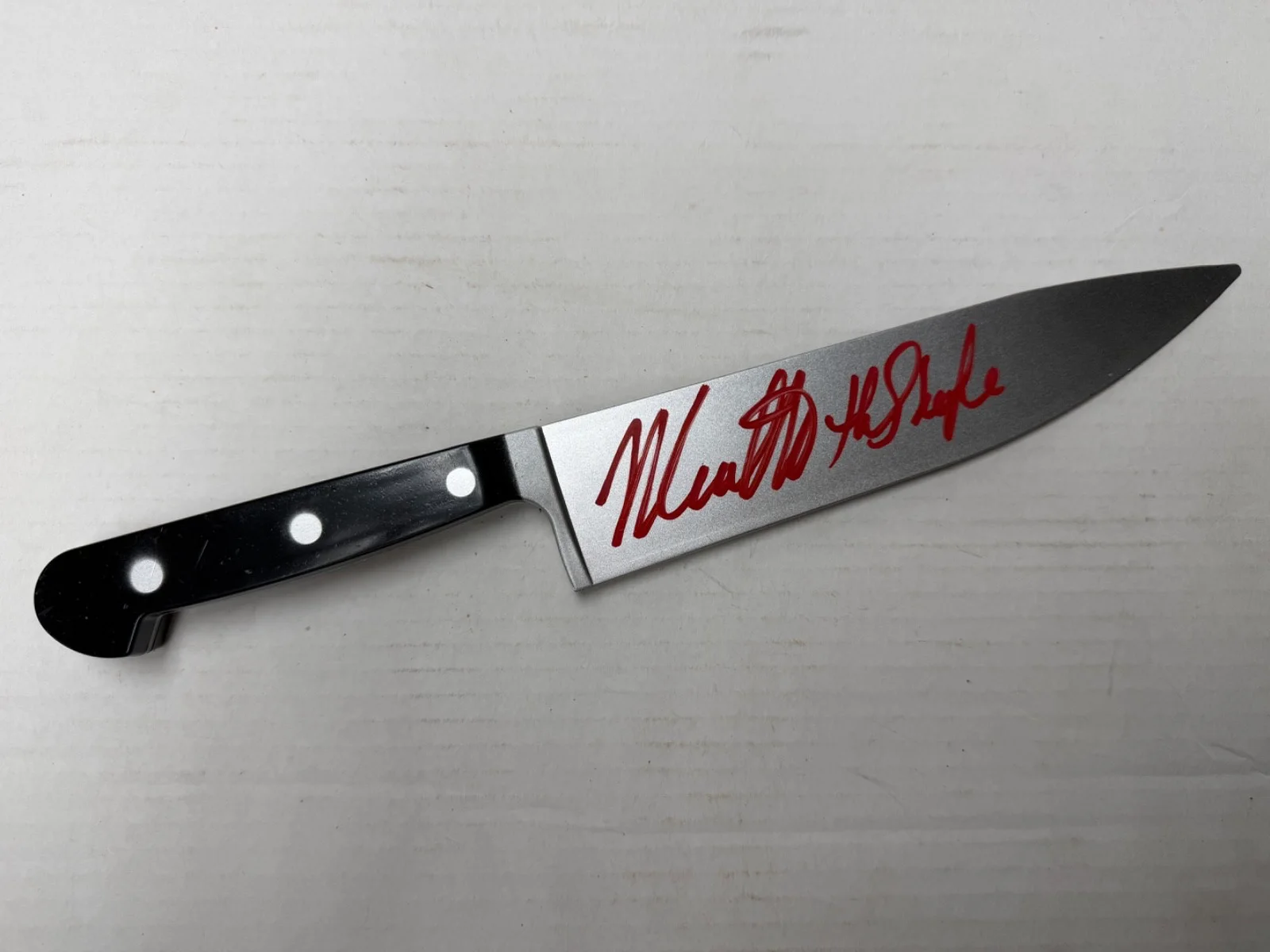 James Jude Courtney, Nick Castle — Nick Castle James Jude Courtney Autographed Prop Knife The Shape Halloween