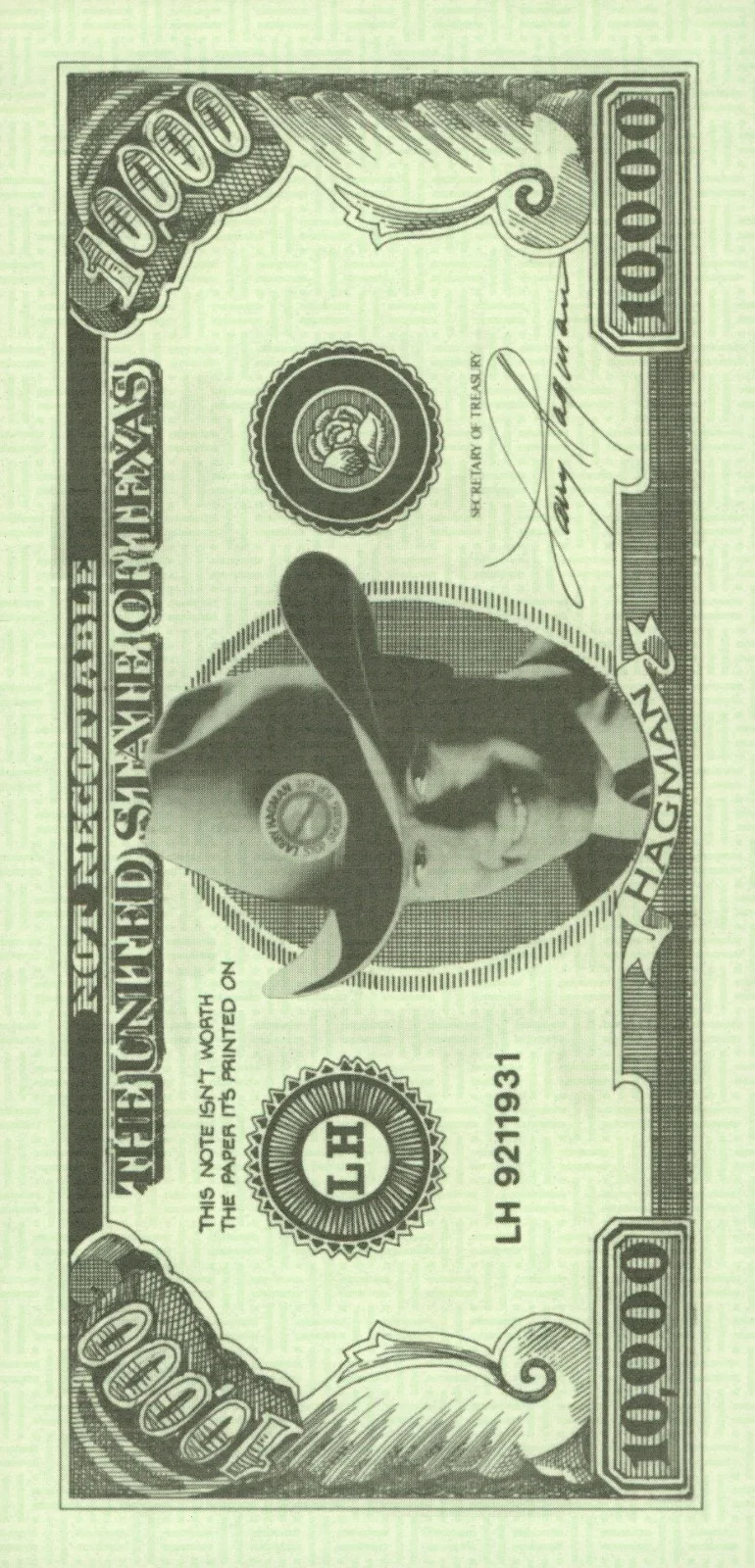 Larry Hagman — Larry Hagman “JR” Erwin’s in Dallas autograph signed photo with two bills rare, изображение 2