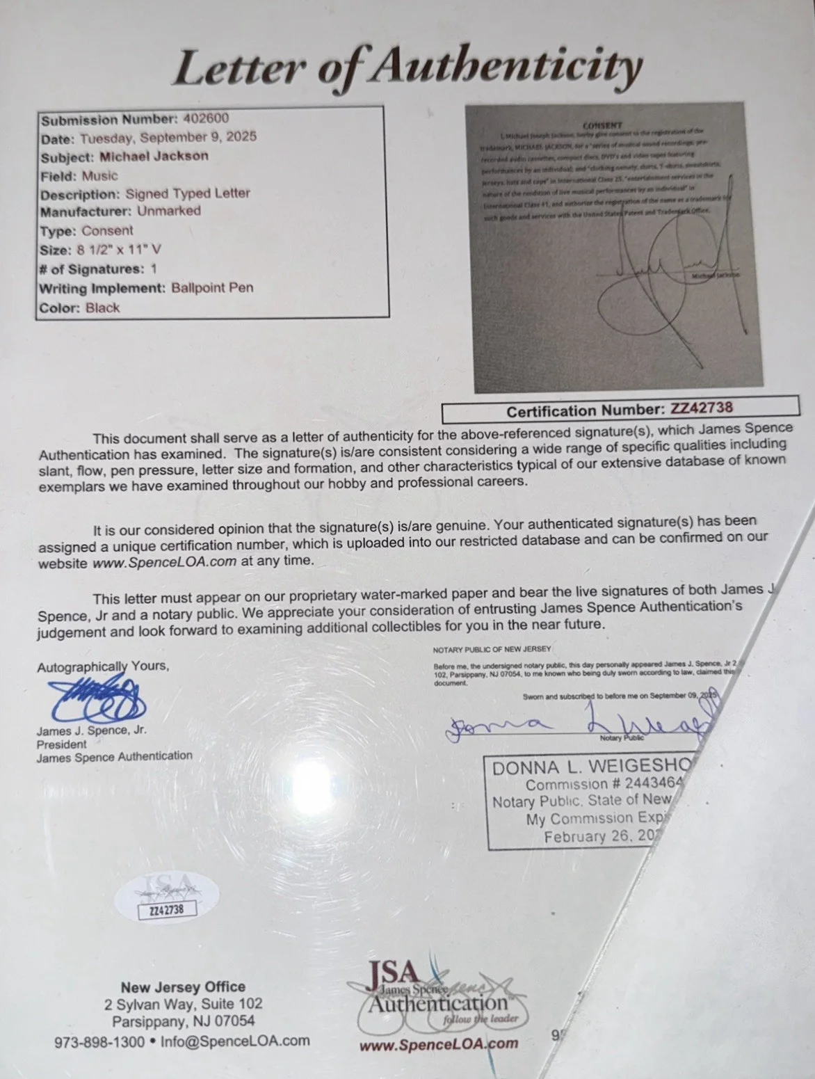 Michael Jackson Signed “This Is It” Consent Contract, One Of His Last Signatures, изображение 2