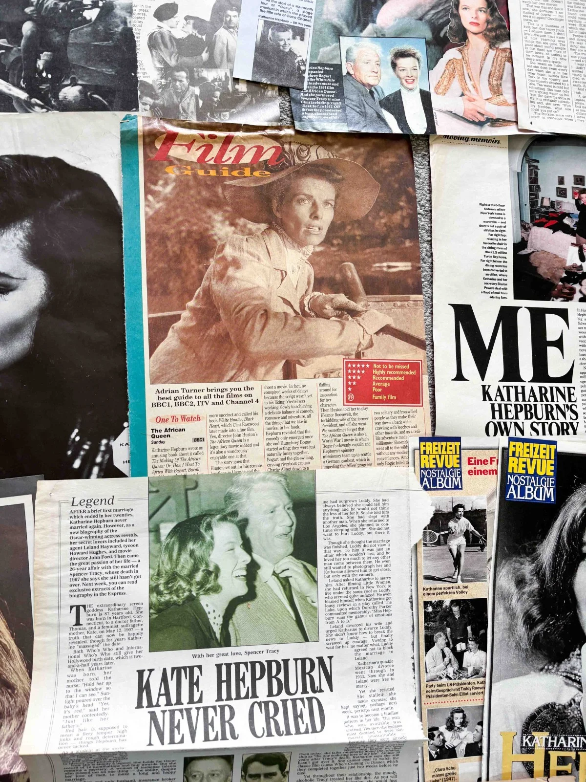 Katherine Hepburn Huge Vintage Magazine Newspaper Clippings Collection, изображение 3