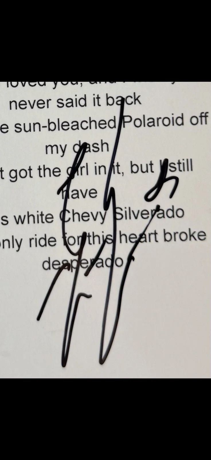 Bailey Zimmerman Signed Autographed “Chevy Silverado” Lyric Sheet *Proof, image 2