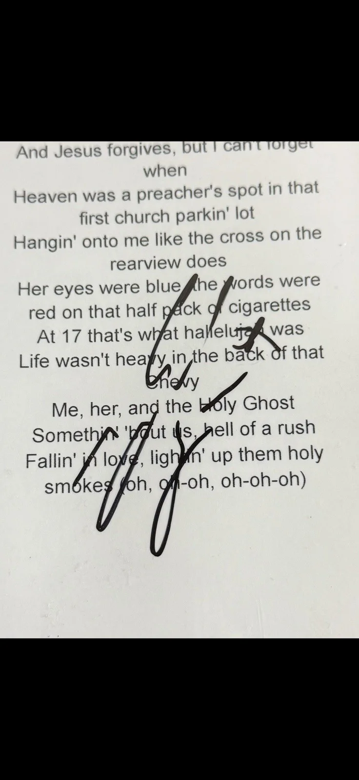 Bailey Zimmerman Signed Autographed “Holy Smokes” Framed Lyric Sheet *Proof, image 2