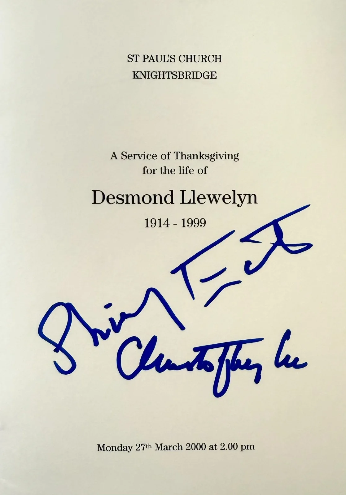 Christopher Lee, Shirley Eaton — CHRISTOPHER LEE & SHIRLEY EATON Dual Signed PROGRAM Desmond Llewelyn Service