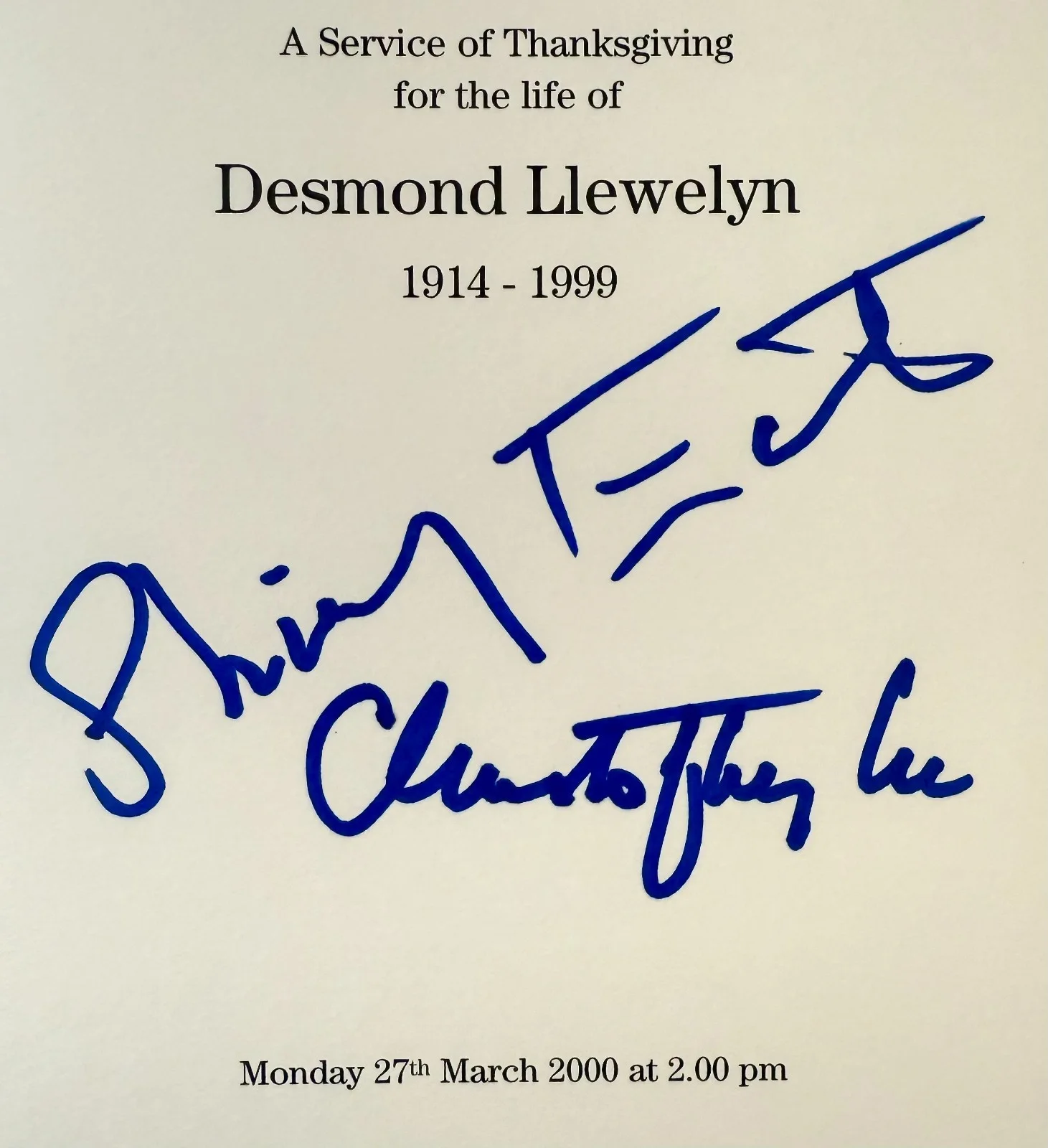 Christopher Lee, Shirley Eaton — CHRISTOPHER LEE & SHIRLEY EATON Dual Signed PROGRAM Desmond Llewelyn Service, изображение 2