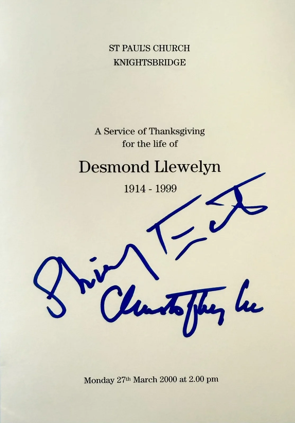 Christopher Lee, Shirley Eaton — CHRISTOPHER LEE & SHIRLEY EATON Dual Signed PROGRAM Desmond Llewelyn Service, изображение 5