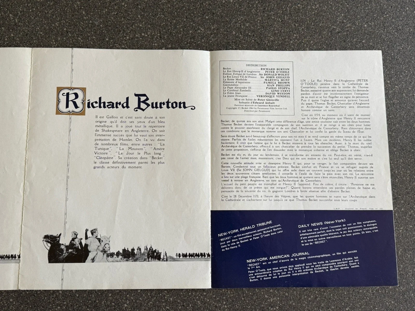 RARE French 1964 A4 Multi-Panel Film Promo Becket Richard Burton Peter O’Toole, изображение 4