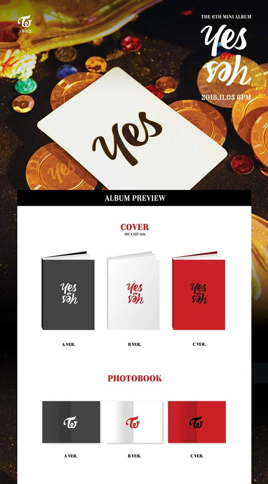 TWICE [YES or YES] 6th Mini Album 3 Ver Set+3ea PhotoBook+15p PhotoCard+3p Ye..., изображение 2