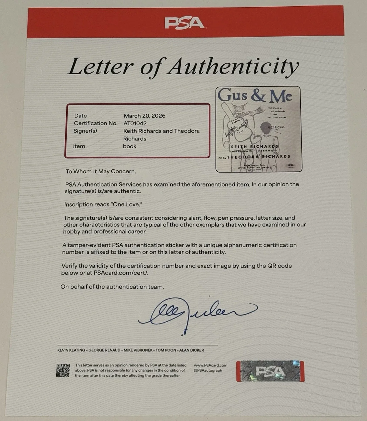 Keith Richards & Theodora Richards Signed Edition Gus & Me Book PSA Authentic, изображение 5