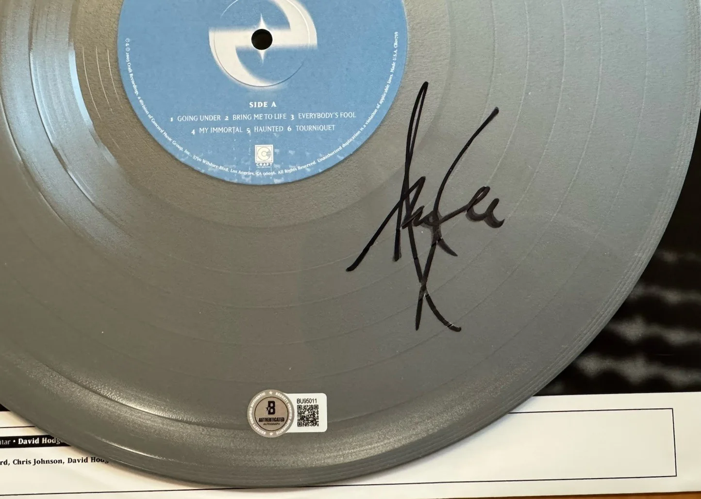 Amy Lee Signed Autographed Limited Edition Fallen Silver LP Evanescence Beckett, image 2