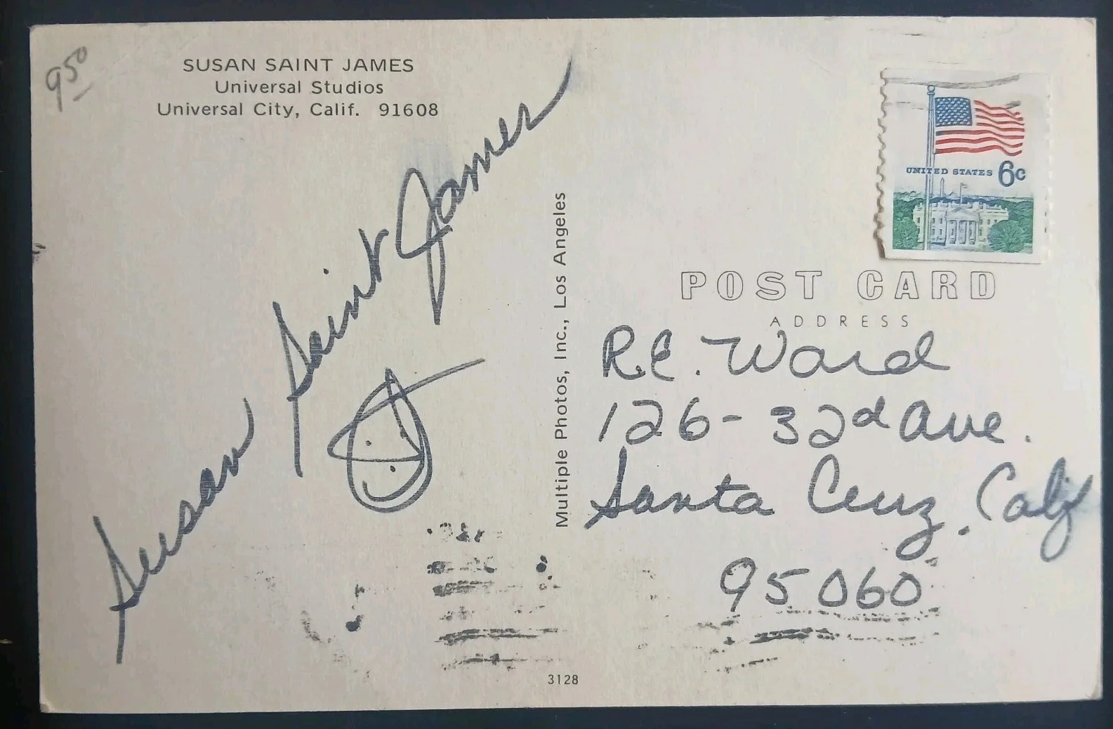 susan saint james — susan st james vintage 1980s signed postcard actress autograph, изображение 2