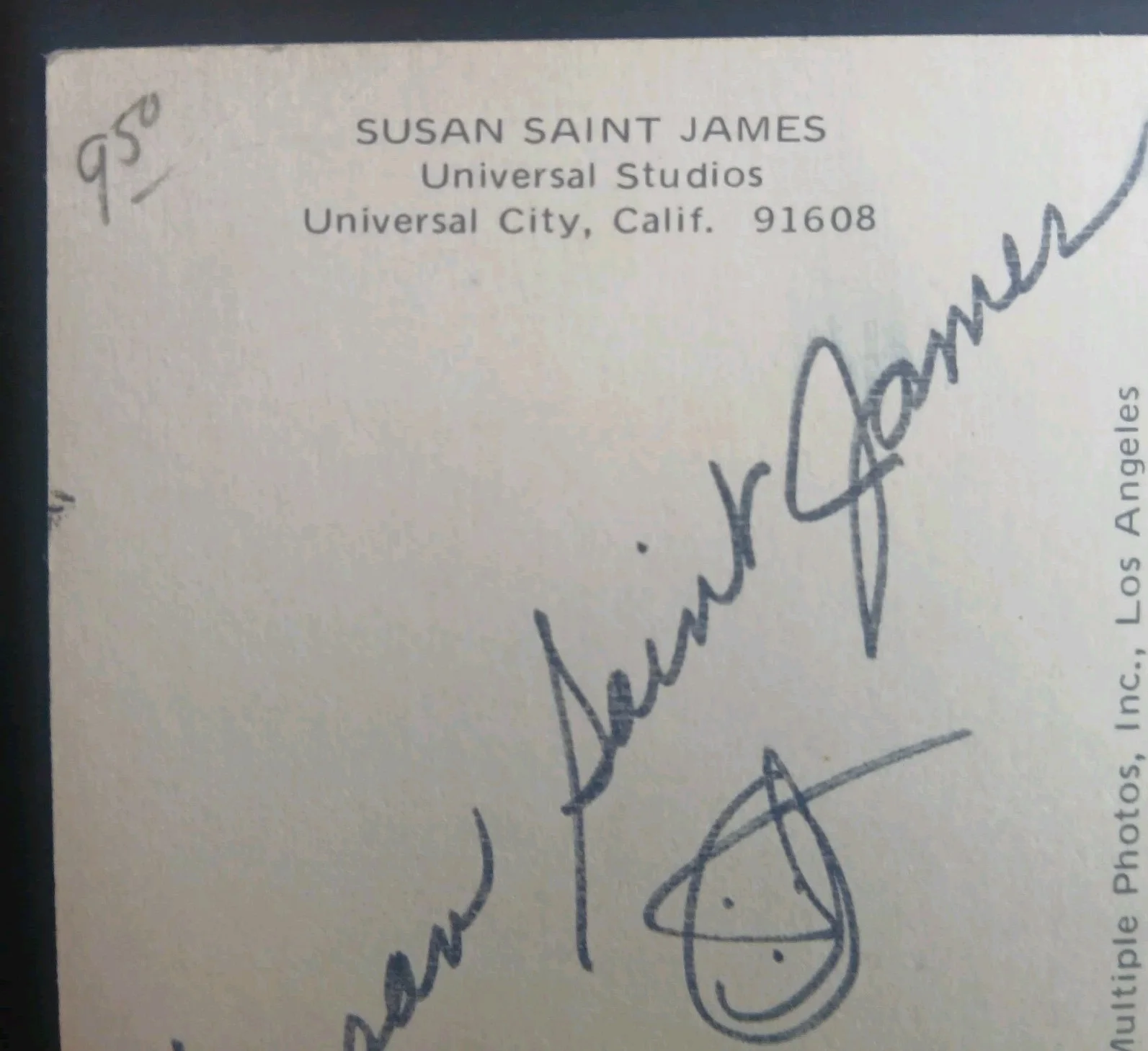 susan saint james — susan st james vintage 1980s signed postcard actress autograph, изображение 3