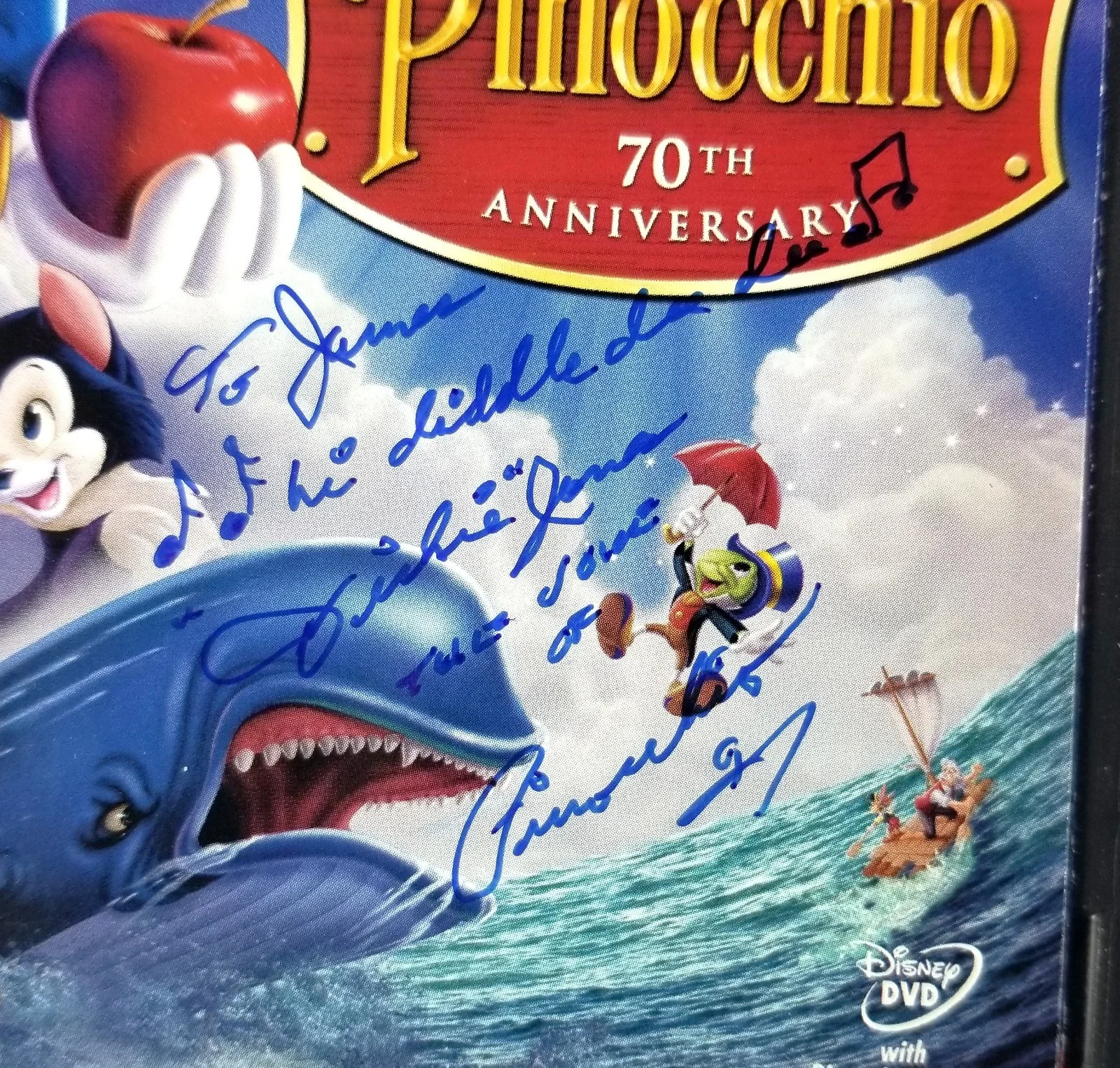 Dickie Jones — Dickie Jones hand SIGNED Pinocchio 70th Anniversary Platinum Edition DVD JSA COA, изображение 2