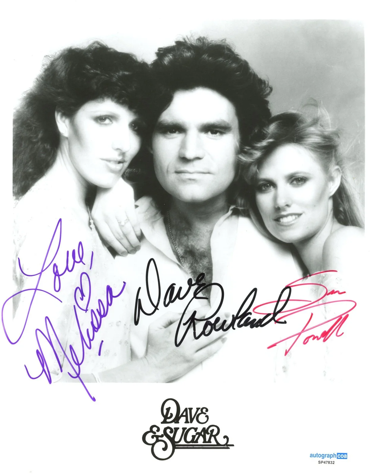 Dave Rowland, Melissa Dean, Sue Powell — Dave & Sugar SIGNED 8x10 Photo - Dave Rowland, Melissa Dean & Sue Powell ACOA