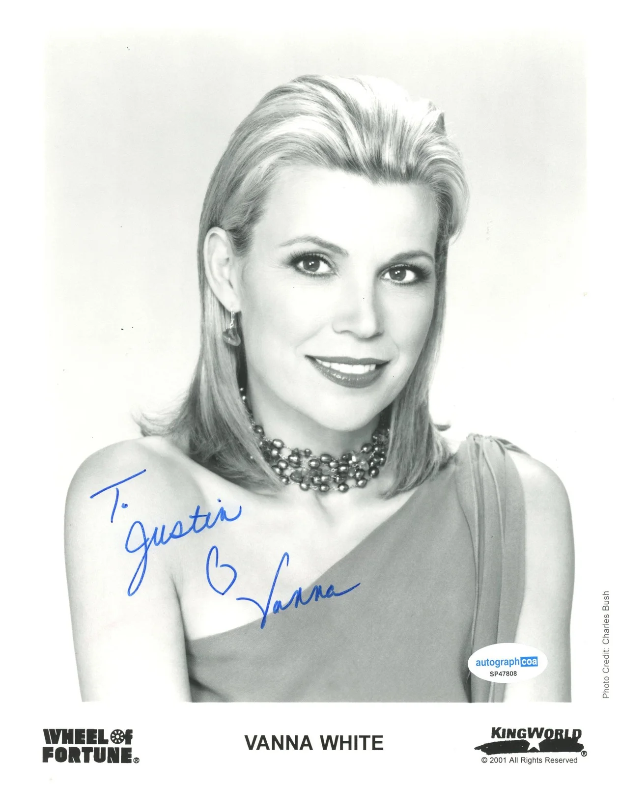Vanna White — Vanna White "Wheel of Fortune" AUTOGRAPH Signed 8x10 Photo 'To Justin' ACOA