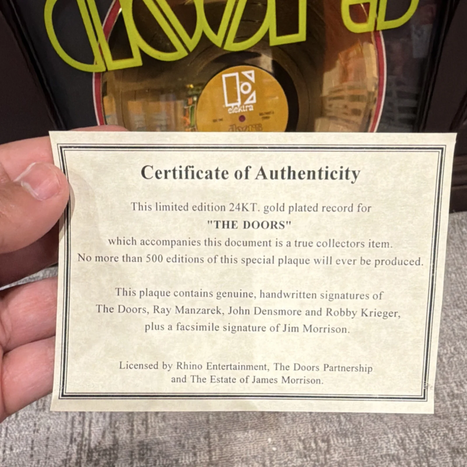 The Doors Signed Original 24KT Gold Record Limited Edition Framed, image 2