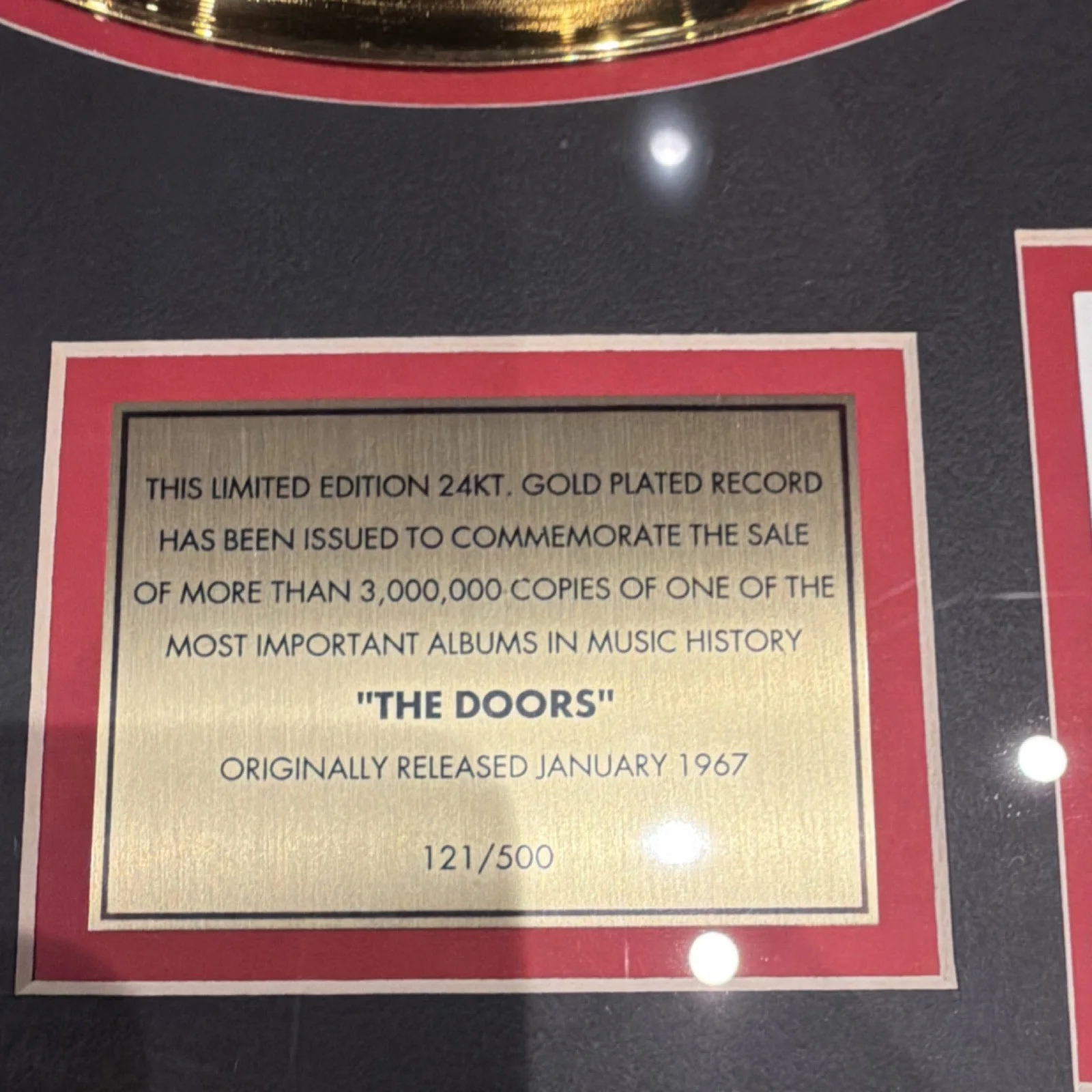 The Doors Signed Original 24KT Gold Record Limited Edition Framed, image 4