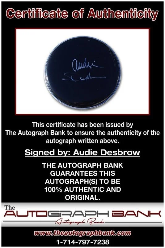 Audie Desbrow — Audie Desbrow Great White authentic signed Drumhead W/Cert Autographed A3, image 2