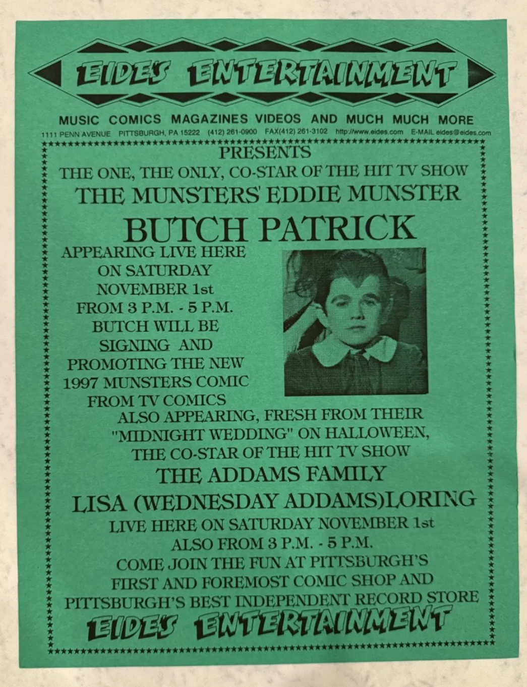 Butch Patrick signed 8x10 photo Wednesday Adams Al Lewis signed photo Munsters, image 2