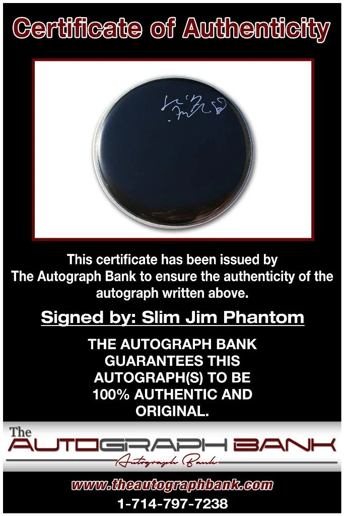 Slim Jim Phantom — Slim Jim Phantom Stray Cats authentic signed Drumhead W/Cert Autographed 210DHb, image 2