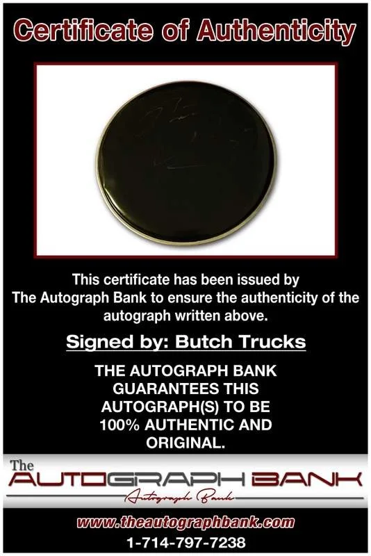 Allman Brothers — The Allman Brothers Band Butch Trucks authentic signed drumhead |CERT A0057, изображение 2