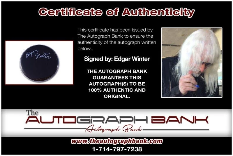 Edgar Winter — Edgar Winter authentic signed Drumhead W/Certificate Autographed (A1), image 2