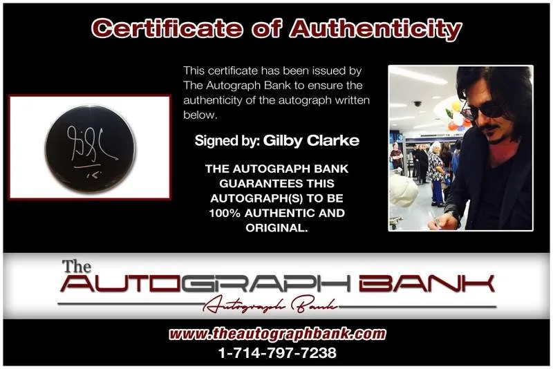Gilby Clarke — Guns N' Roses Gilby Clarke authentic signed drumhead |CERT Autographed A0101, image 2