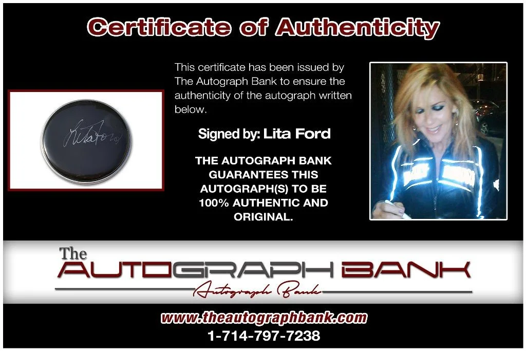 Lita Ford — Lita Ford The Runaways authentic signed Drumhead W/Cert Autographed DH223a, image 2