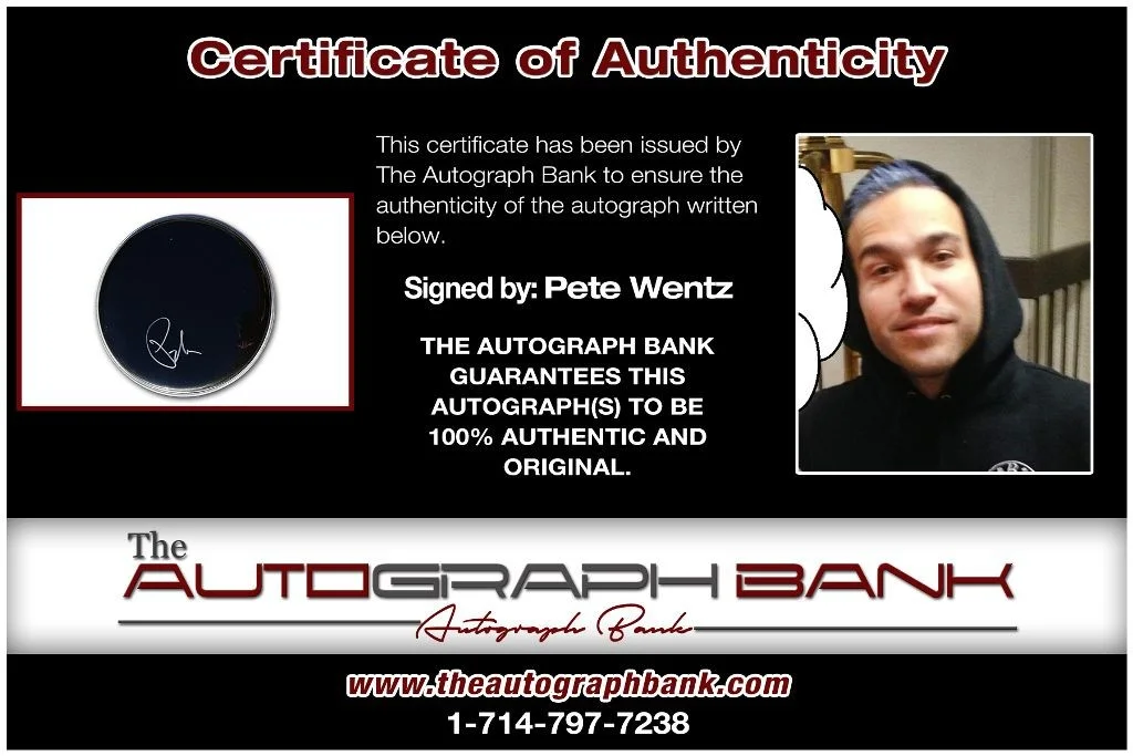 Pete Wentz — Pete Wentz Fall Out Boy authentic signed Drumhead W/Cert Autographed 210DHd, image 2