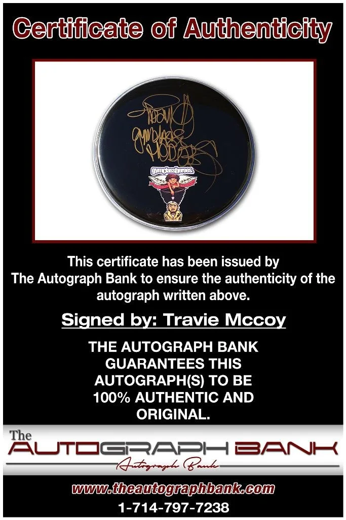 Travie McCoy — Travie McCoy Gym Class Heroes authentic signed Drumhead |Cert Autographed DH210a, image 2