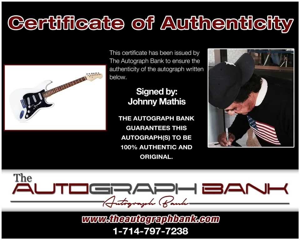 Johnny Mathis — Johnny Mathis authentic signed electric guitar W/ Certificate Autographed W223a, image 2