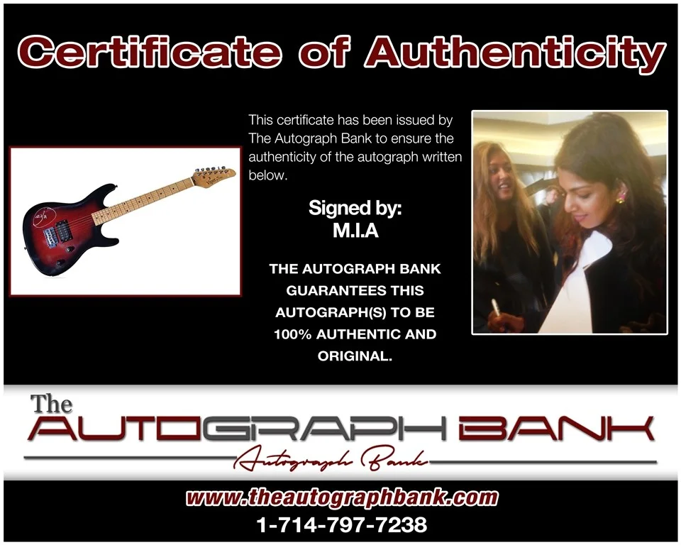 Mia Matangi — Mia Matangi & Maya Arulpragasam, M.I.A signed guitar w/Certificate Autograph ER1, image 2
