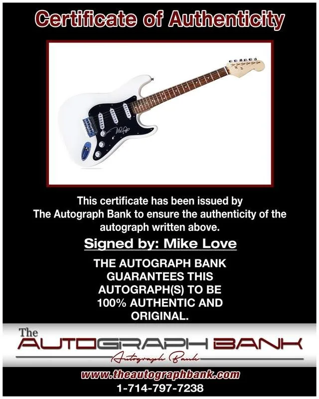 Mike Love — The Beach Boys Mike Love authentic signed electric guitar |CERT Autograph A0002, изображение 2