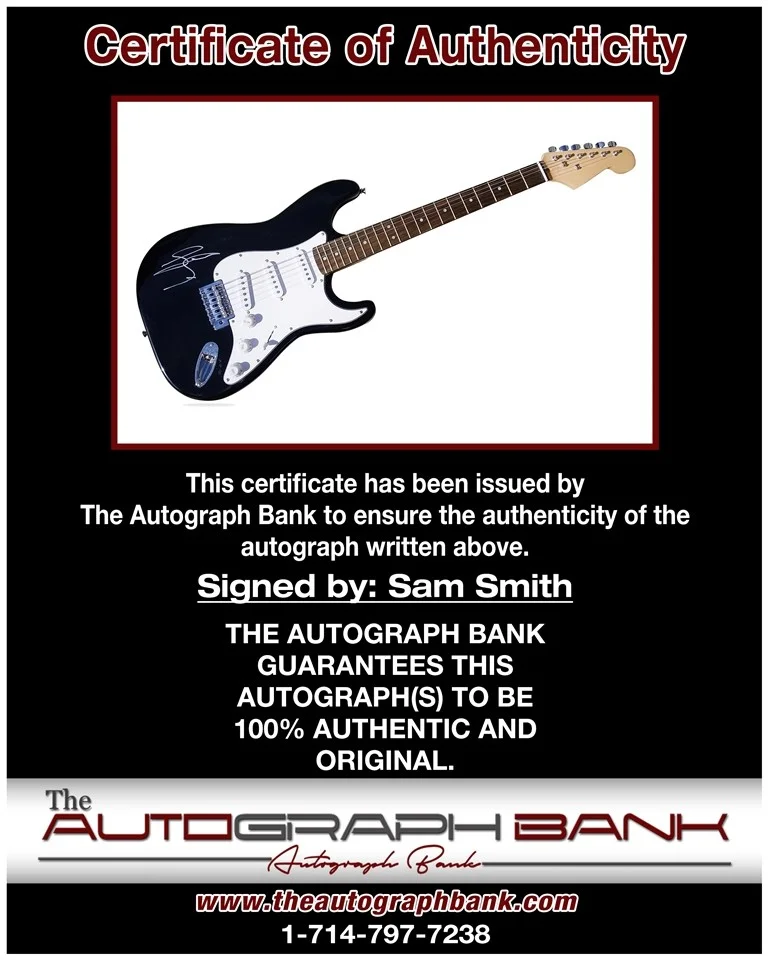 Sam Smith — Sam Smith Band Aid 30 authentic signed electric guitar W/Cert Autographed BG1, image 2