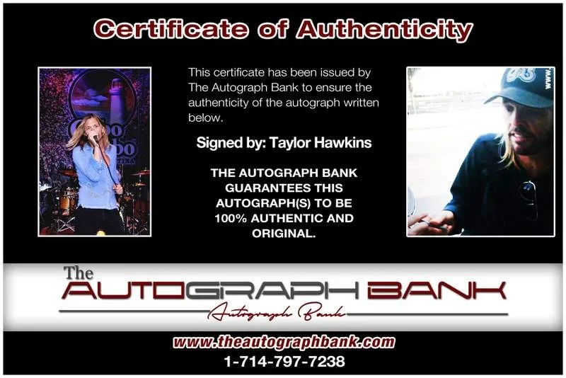 Taylor Hawkins — Taylor Hawkins authentic signed rock 10X15 photo W/Cert Autographed A0001, изображение 2