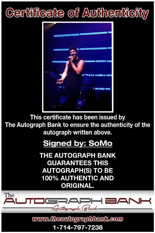 SoMo — SoMo Authentic signed rock 8x10 photo W/Certificate Autographed (411-h), изображение 2