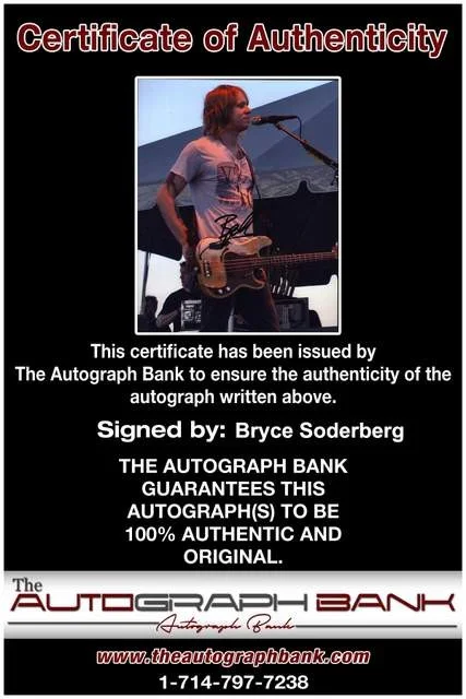 Bryce Soderberg — Bryce Soderberg of Three Days Grace authentic signed Rock 8x10 photo W/Cert 27, image 2