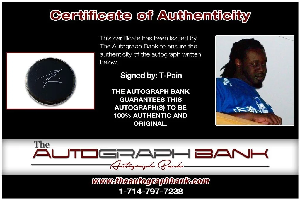 T-Pain — T-Pain authentic signed RAPPER Drumhead W/Certificate Autographed (DH210a), image 2