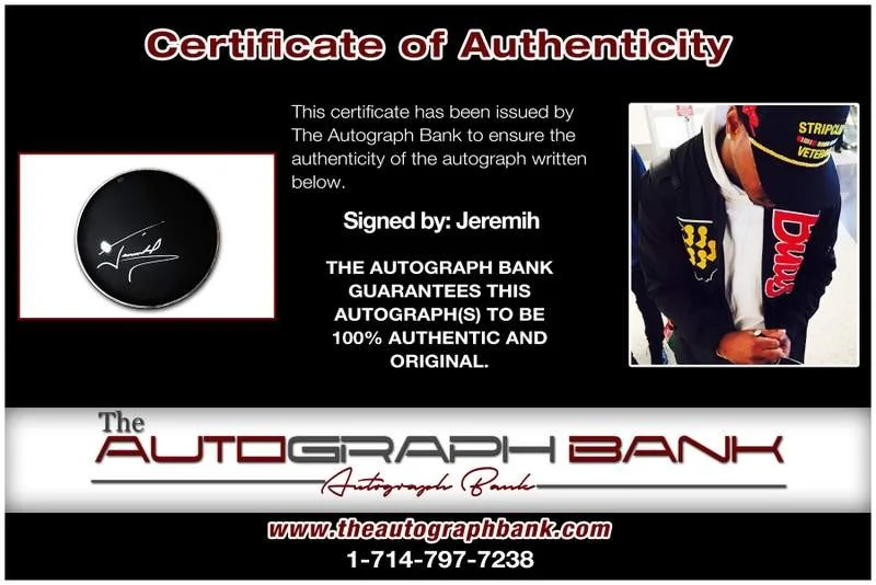 Jeremih authentic — Jeremih authentic signed rap drumhead W/Certificate Autographed (A0020), image 2