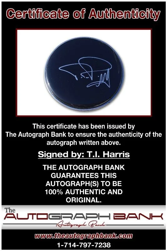 T I Harris — T I Harris authentic signed RAPPER Drumhead W/Certificate Autographed (b1), image 2