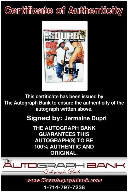 Jermaine Dupri — So So Def Jermaine Dupri signed The Source Magazine W/Certificate Autographed, image 2