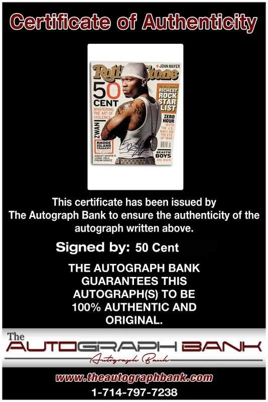 50 Cent — Shady Records 50 Cent signed rap Rolling Stone Magazine W/Cert Autographed, image 2